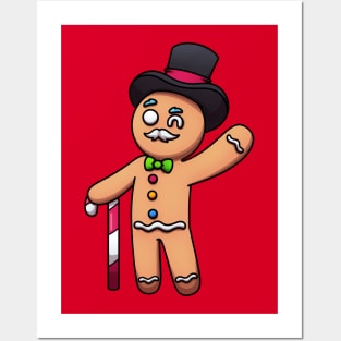 Gingerbread Man With Mustache And Top Hat Posters and Art